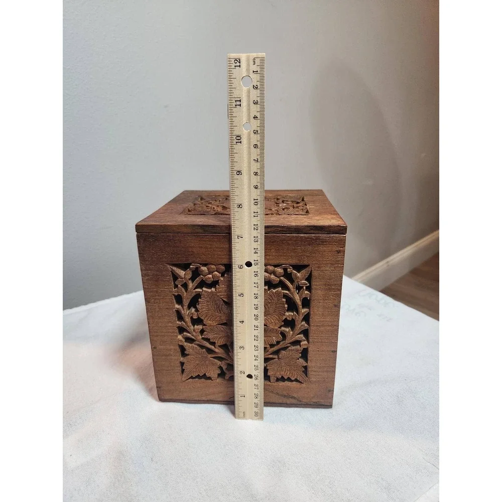 Vintage Hand Carved Wood Nesting Boxes Set of 3 Floral Lattice Storage Trinket